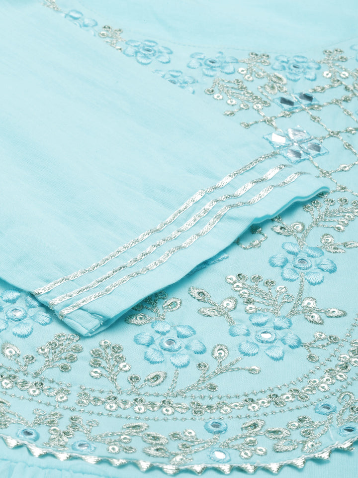 Neerus Blue cotton solid kurti - detail view 4