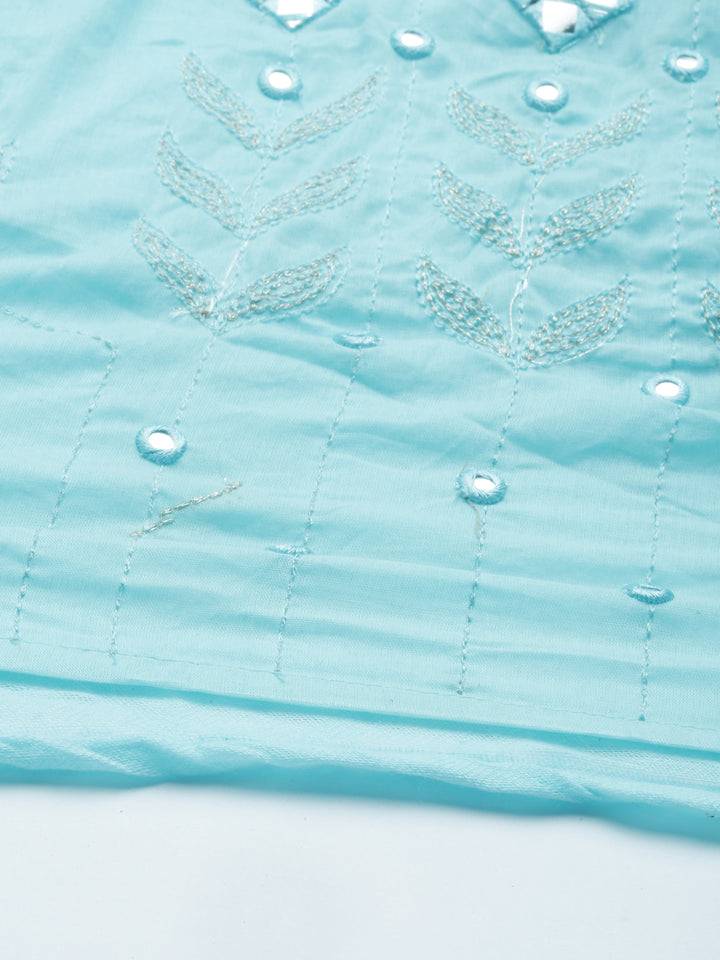 Neerus Blue cotton solid kurti - detail view 5