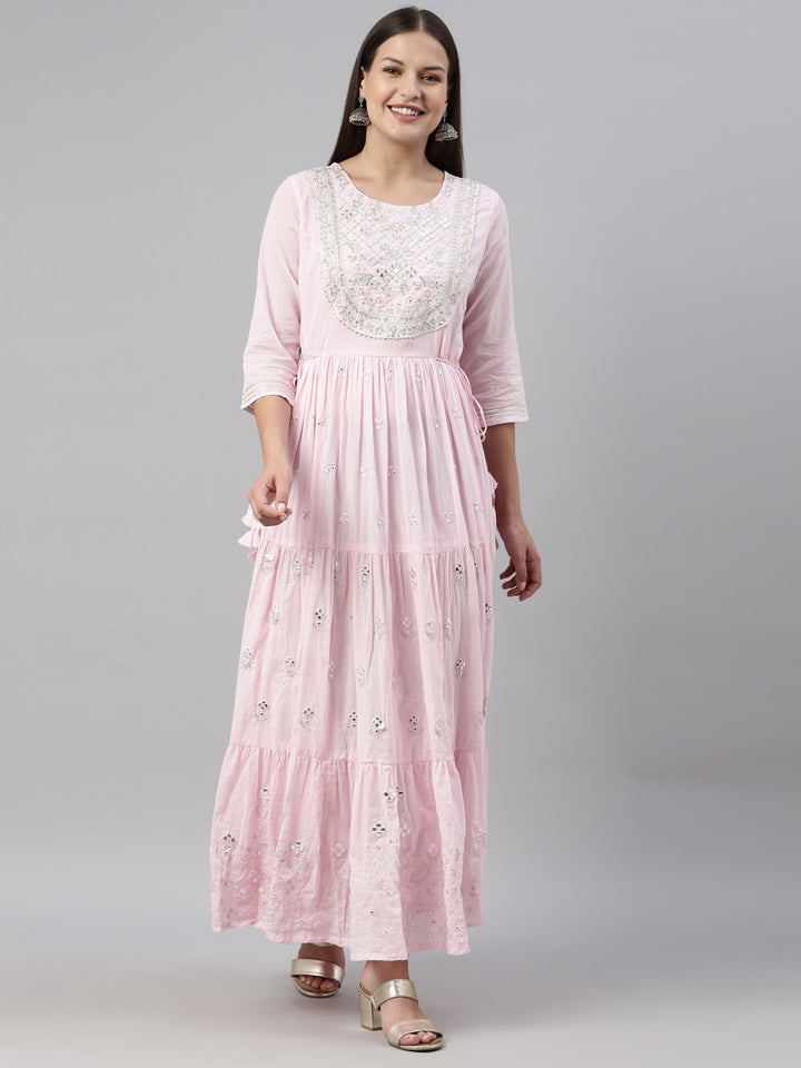 Neerus Baby Pink Color Cotton Fabric Kurta