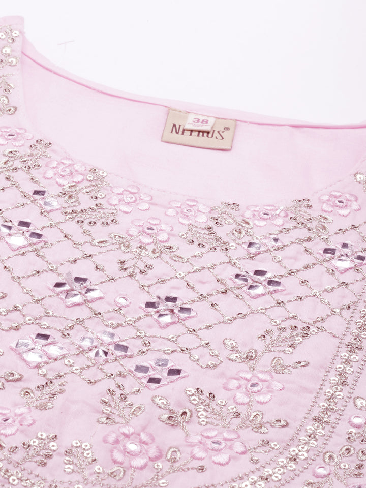 Neerus Baby Pink Color Cotton Fabric Kurta