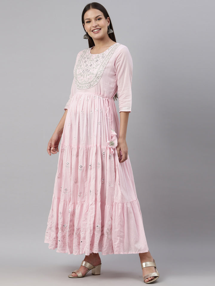 Neerus Baby Pink Color Cotton Fabric Kurta