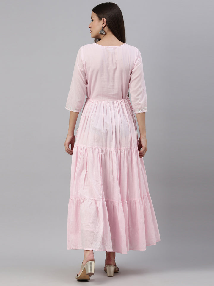 Neerus Baby Pink Color Cotton Fabric Kurta