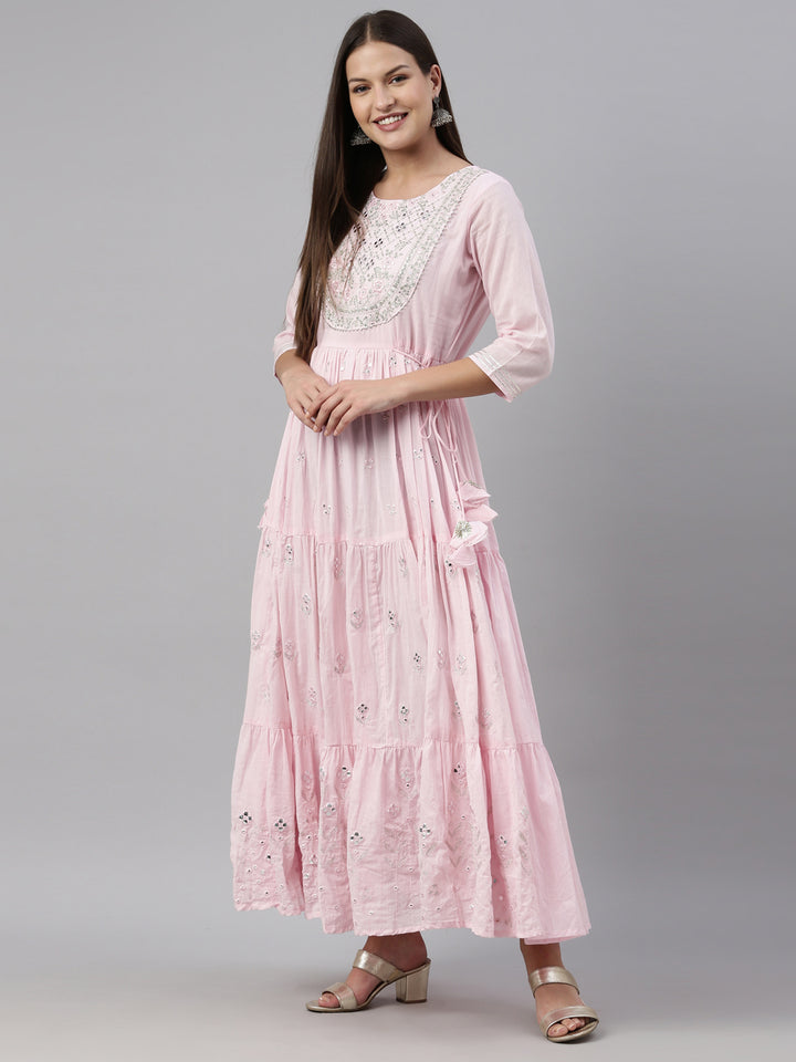 Neerus Baby Pink Color Cotton Fabric Kurta