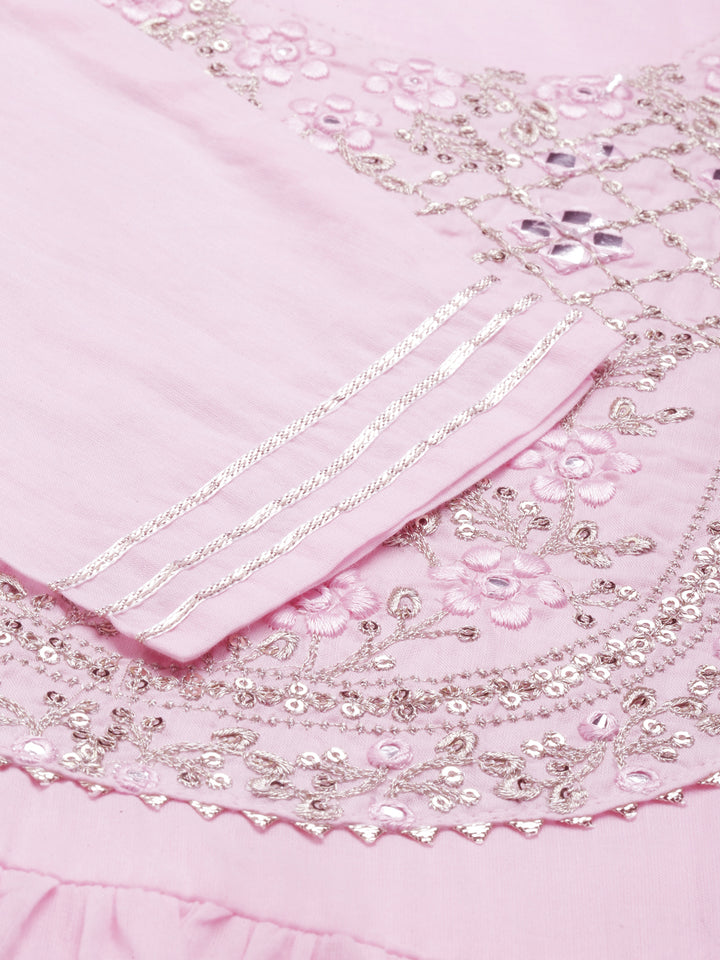 Neerus Baby Pink Color Cotton Fabric Kurta