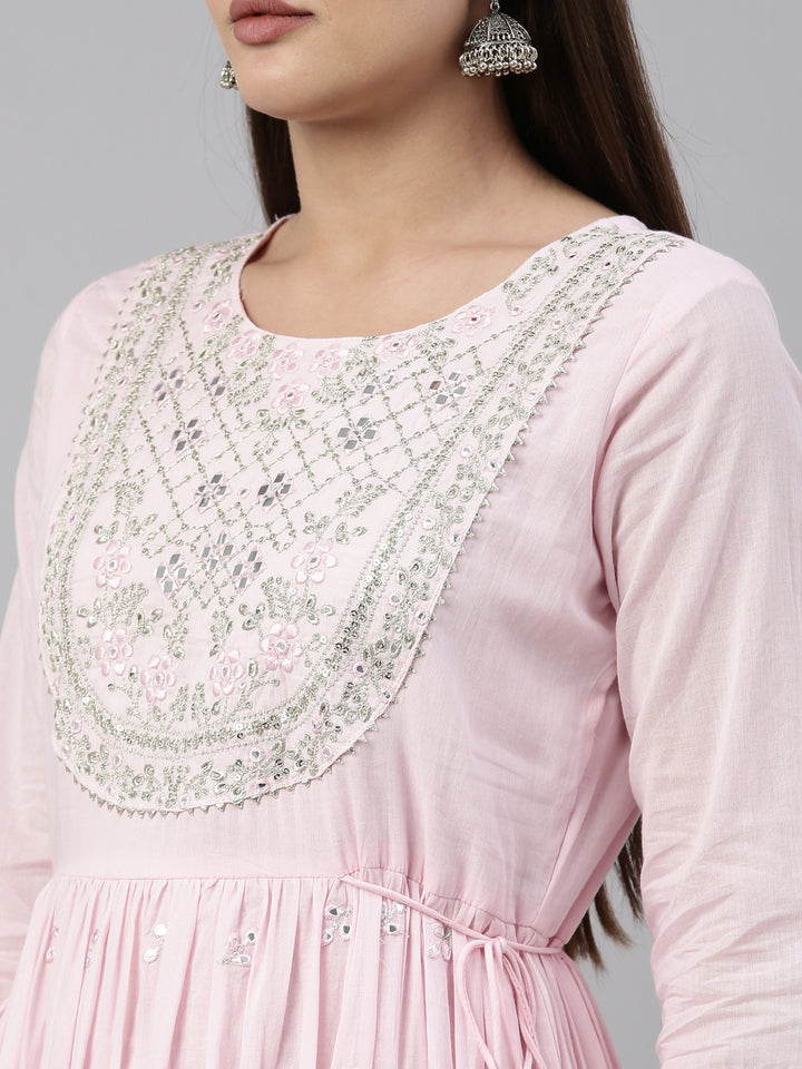Neerus Baby Pink Color Cotton Fabric Kurta