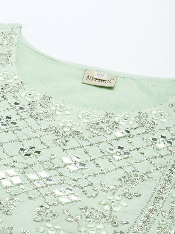 Neerus Green cotton solid kurti - back view