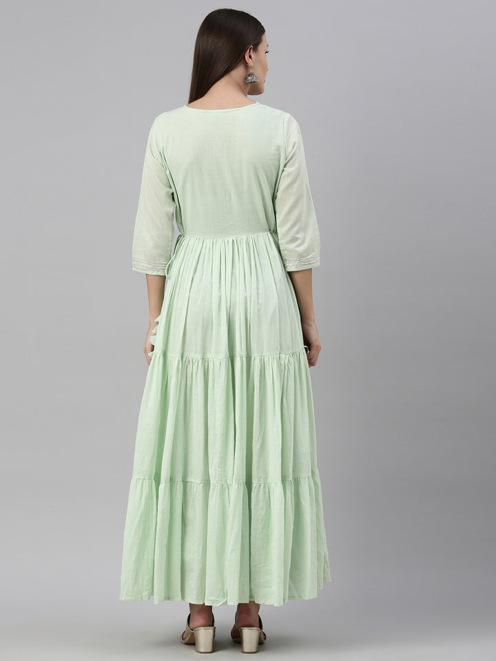 Neerus Green cotton solid kurti - detail view 2