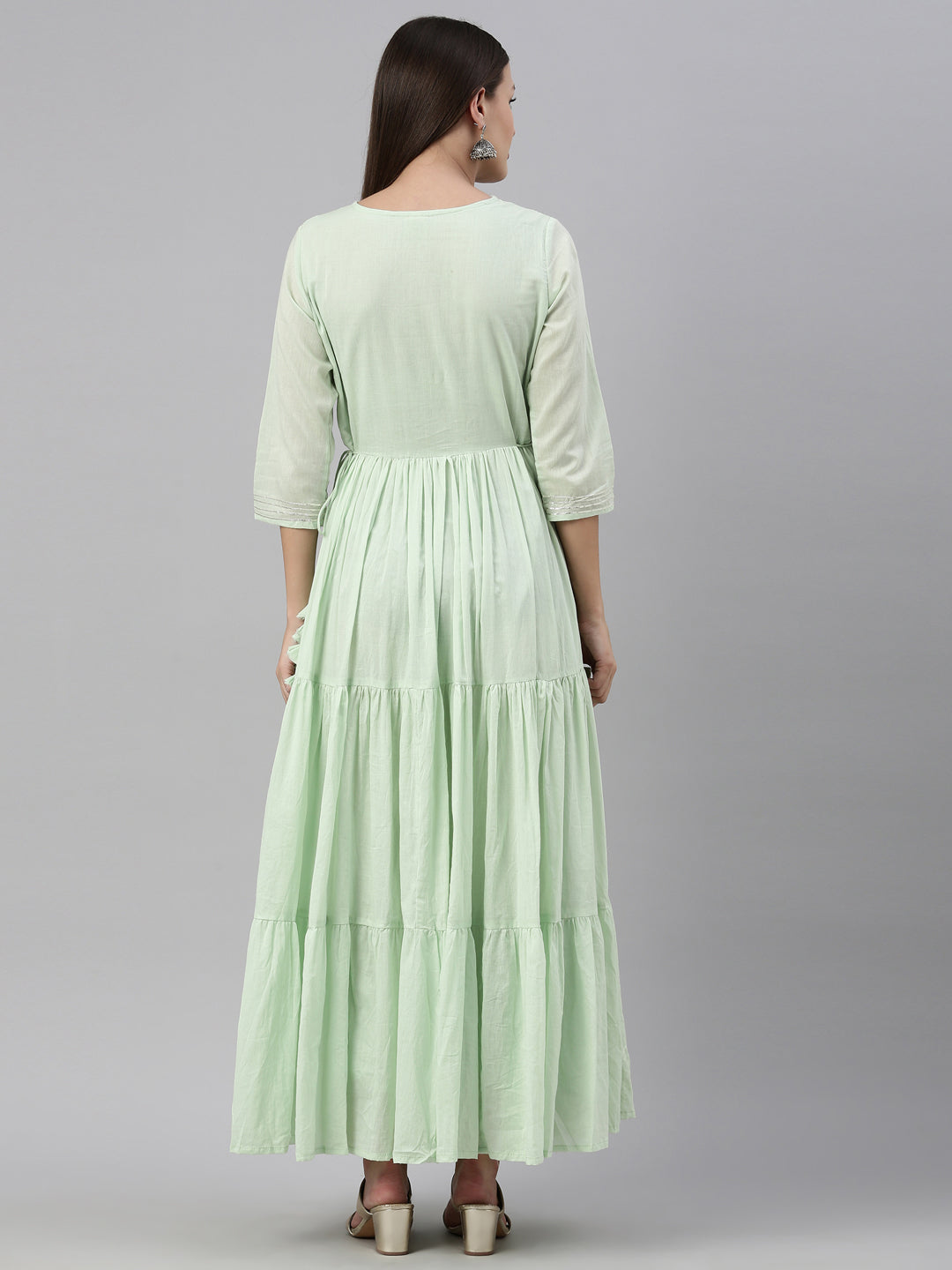 Neeru'S Pista Color Cotton Fabric Kurta