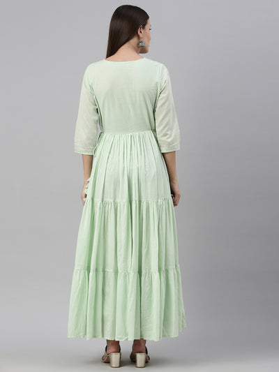 Neeru'S Pista Color Cotton Fabric Kurta