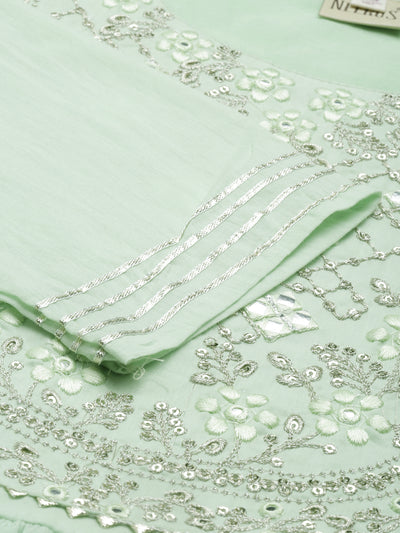 Neeru'S Pista Color Cotton Fabric Kurta