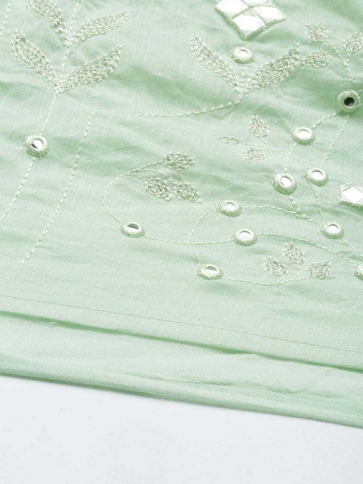Neerus Green cotton solid kurti - detail view 5