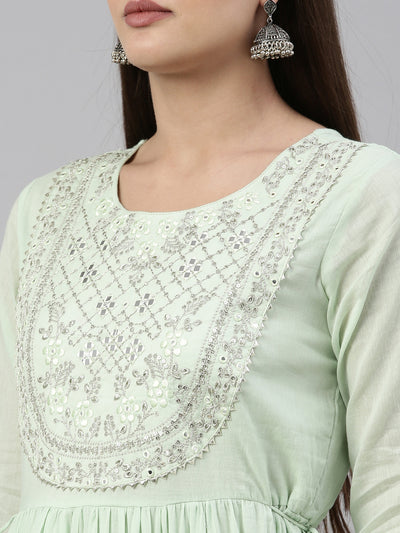 Neeru'S Pista Color Cotton Fabric Kurta