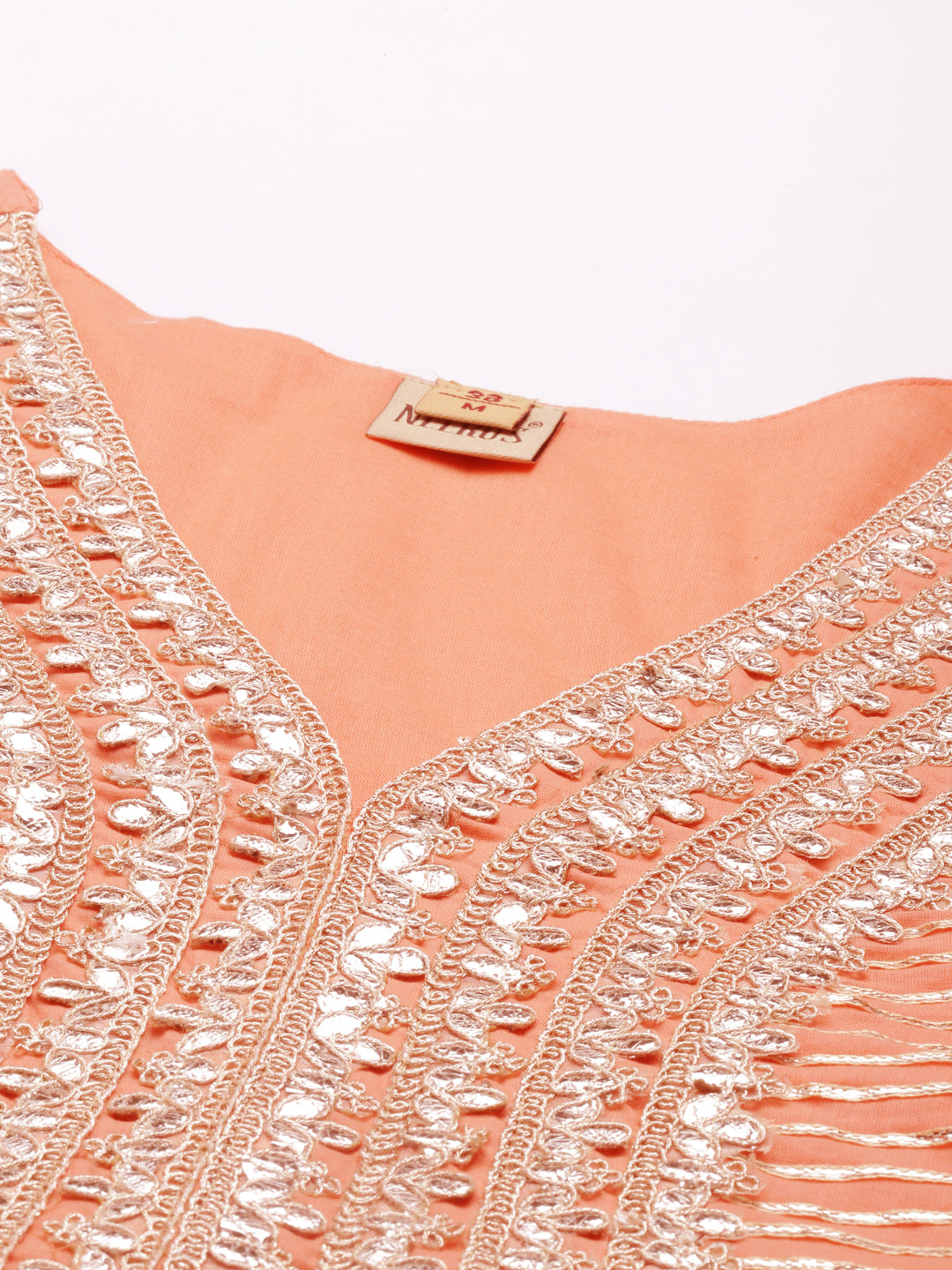 Neerus Peach Color Cotton Fabric Kurta