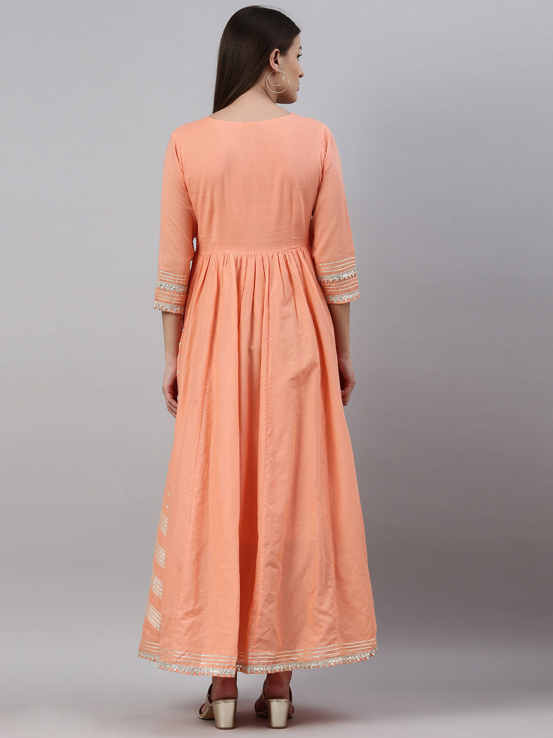 Neerus Peach Color Cotton Fabric Kurta
