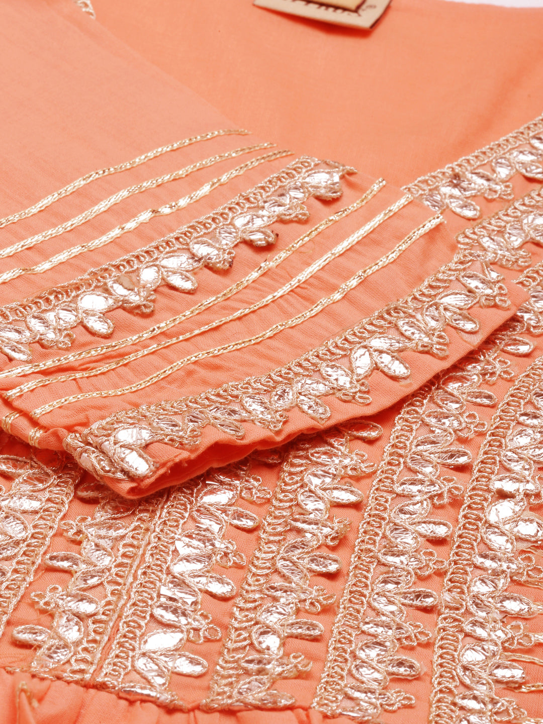 Neerus Peach Color Cotton Fabric Kurta