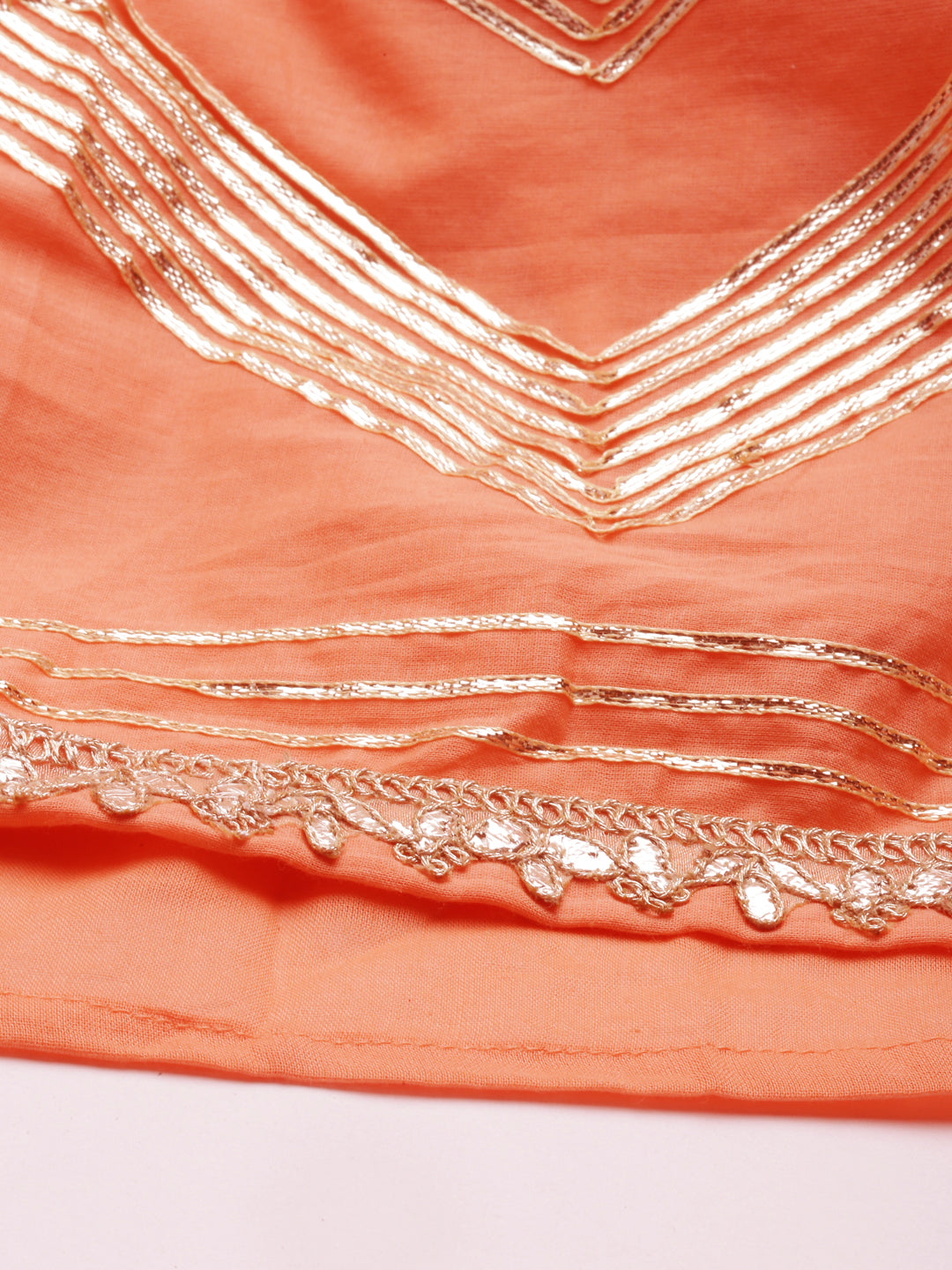 Neerus Peach Color Cotton Fabric Kurta