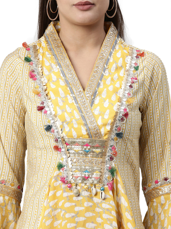 Neerus Yellow Color Santoon Fabric Kurta