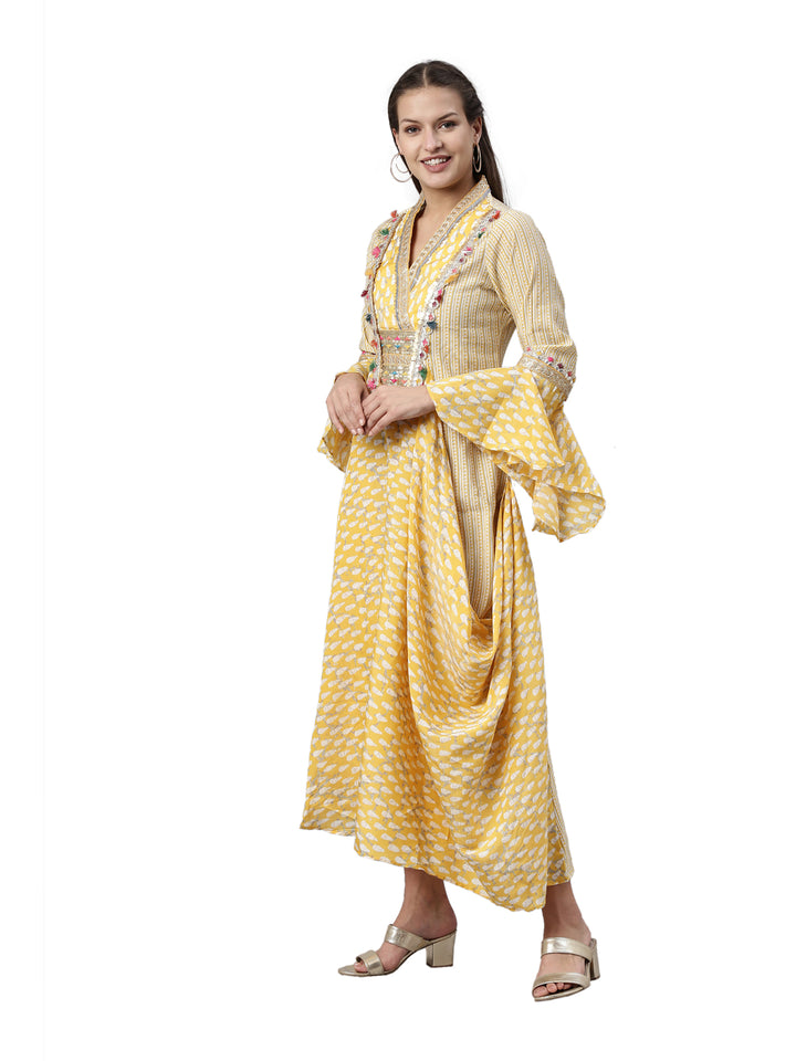 Neerus Yellow Color Santoon Fabric Kurta