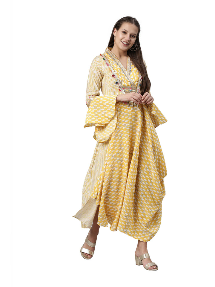 Neerus Yellow Color Santoon Fabric Kurta