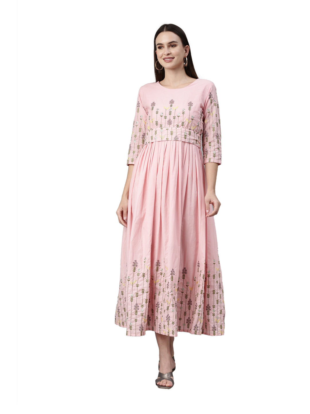 Neerus Pink Color Cotton Fabric Kurta
