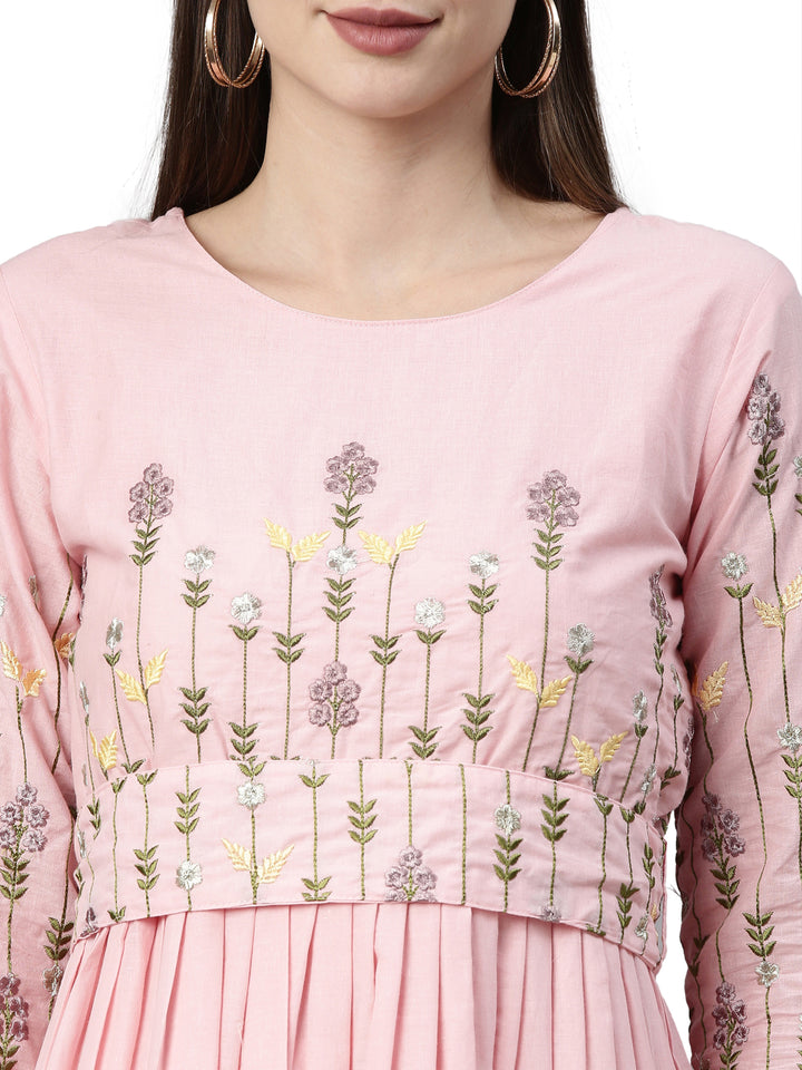 Neerus Pink Color Cotton Fabric Kurta