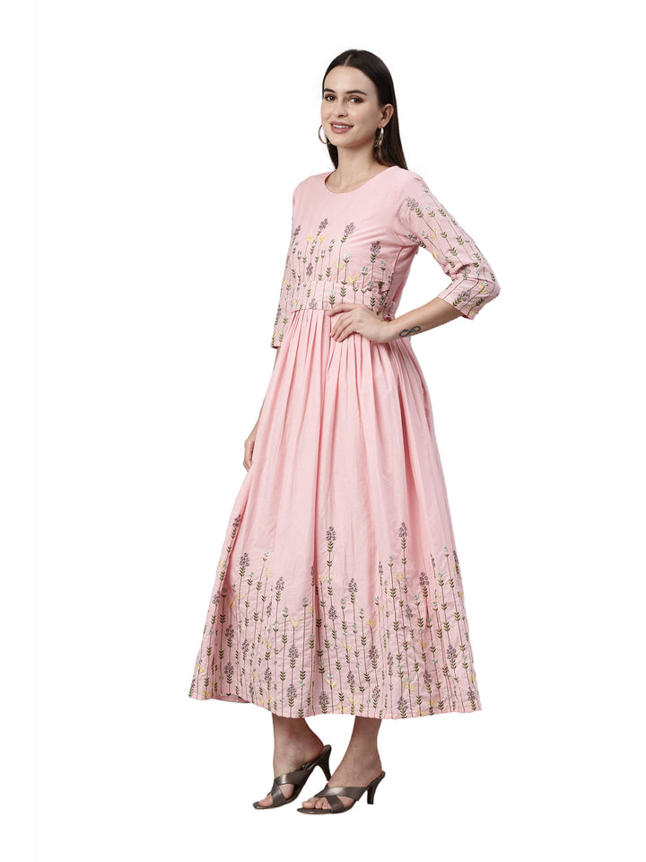 Neerus Pink Color Cotton Fabric Kurta