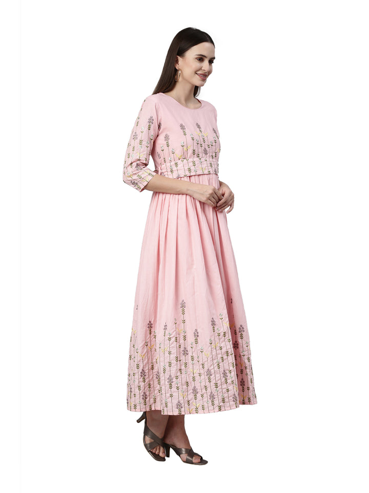 Neerus Pink Color Cotton Fabric Kurta