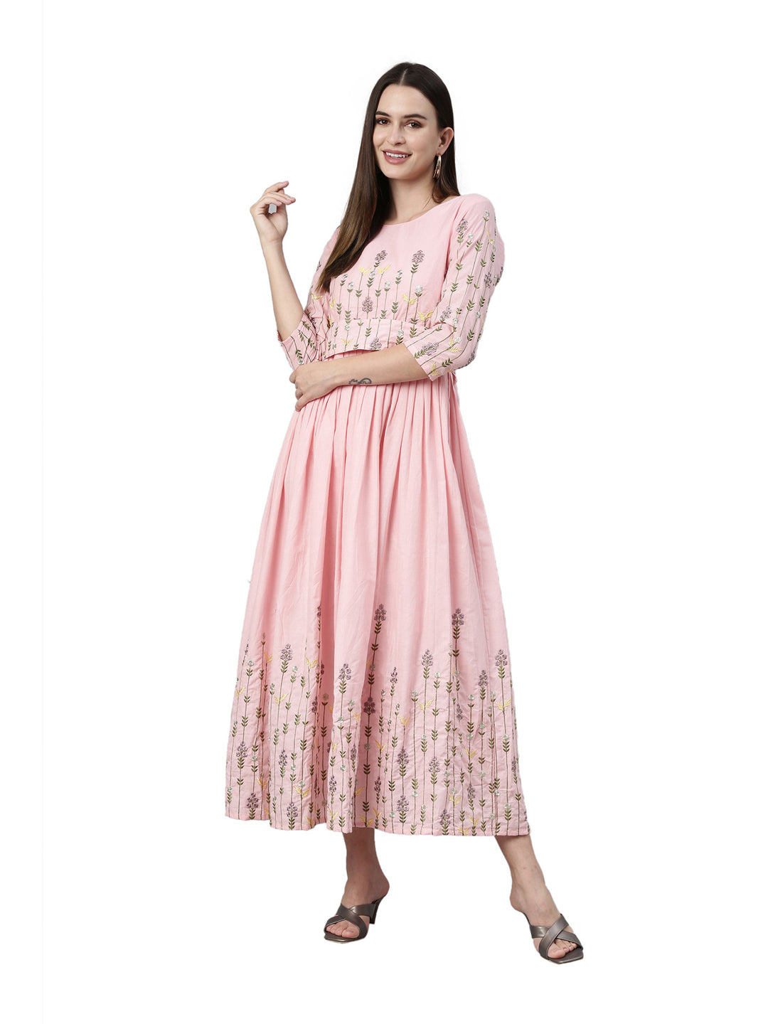 Neerus Pink Color Cotton Fabric Kurta