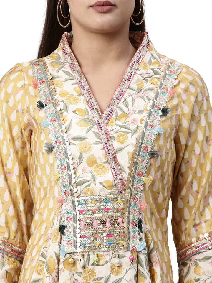 Neerus Yellow modal printed kurti - back view