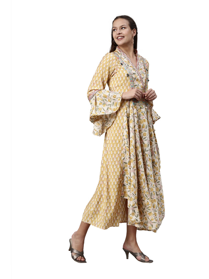 Neerus Yellow modal printed kurti - detail view 1
