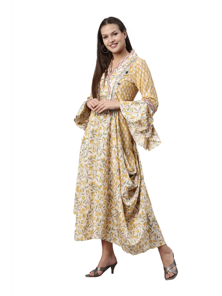 Neerus Yellow modal printed kurti - detail view 3