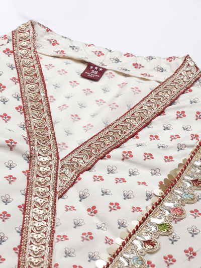 Neeru's Cream Color Santoon Fabric Kurta