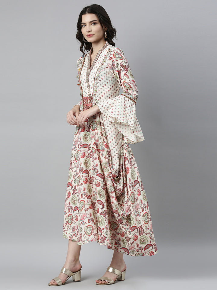 Neerus Beige shantoon printed kurti - side view