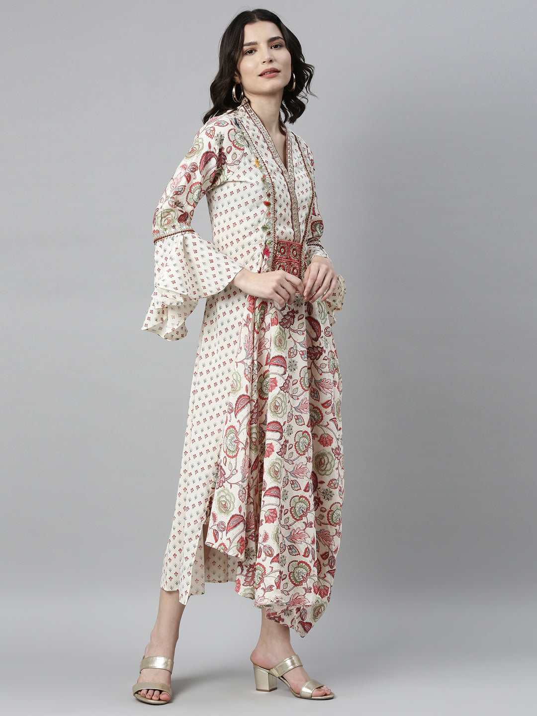 Neerus Beige shantoon printed kurti - detail view 1