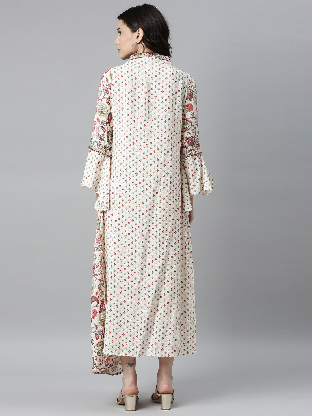 Neerus Beige shantoon printed kurti - detail view 2