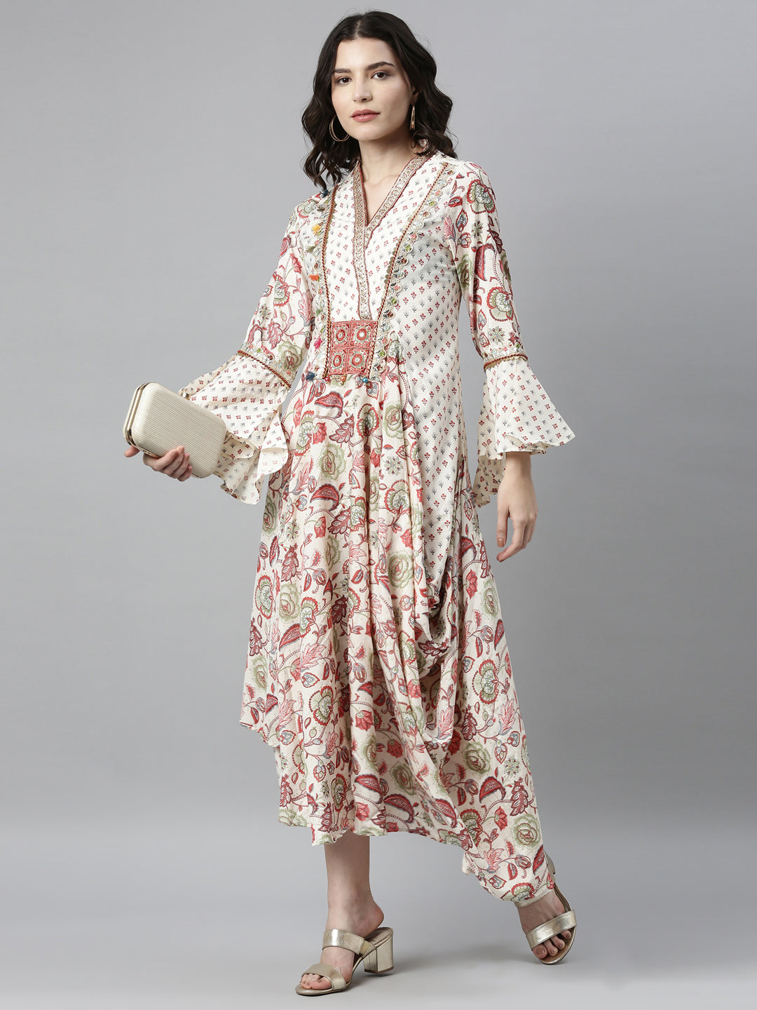 Neerus Beige shantoon printed kurti - detail view 3