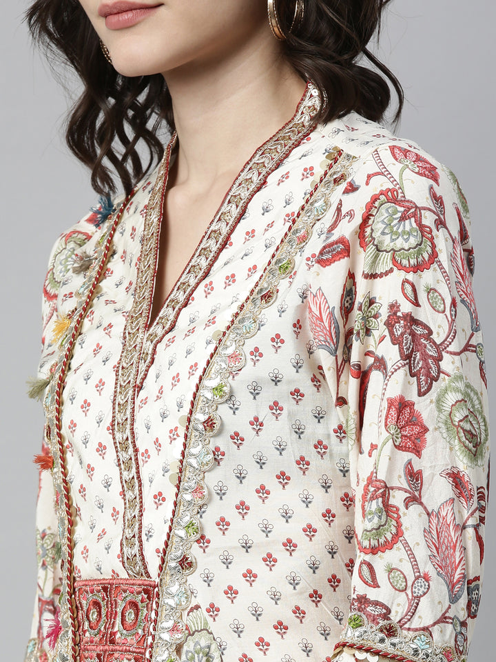 Neerus Beige shantoon printed kurti - detail view 5