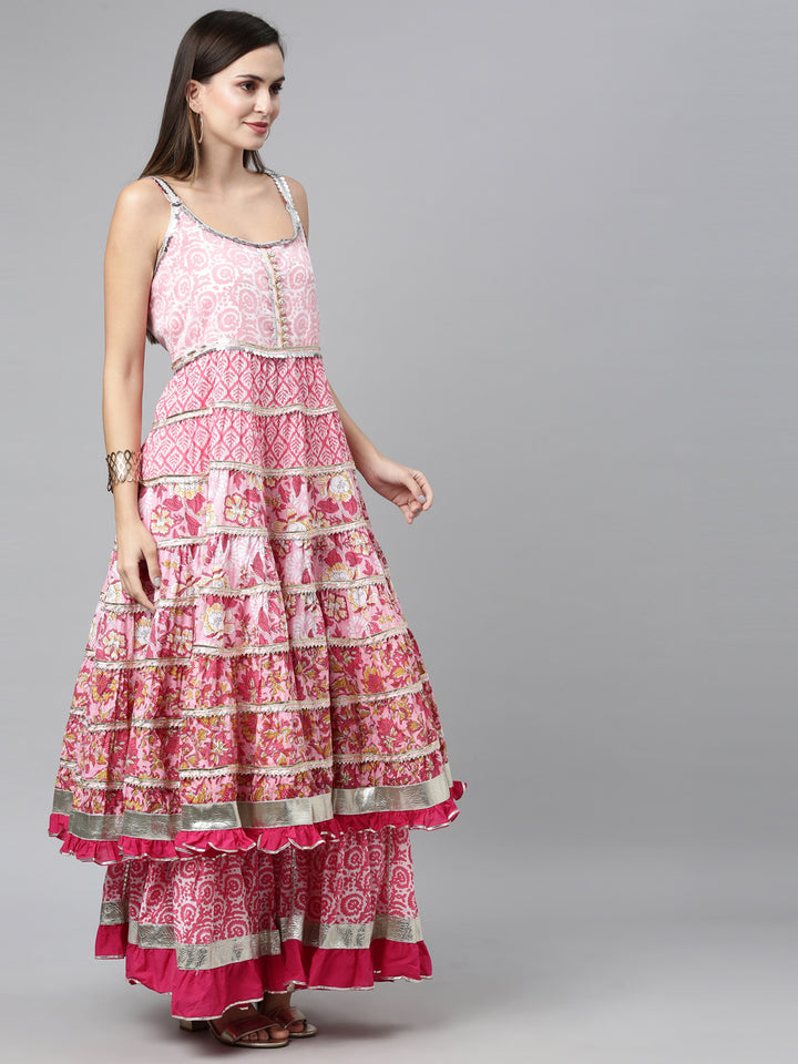 Neerus Pink Color Jute Cotton Fabric Kurta Sets With Dupatta