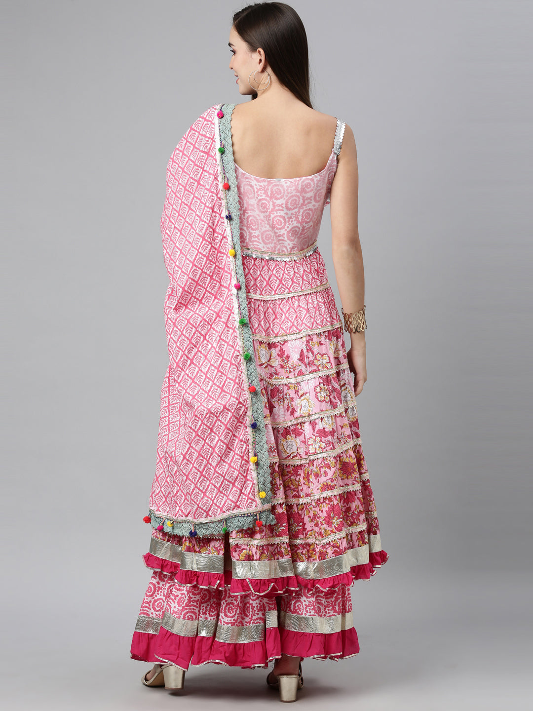 Neerus Pink Color Jute Cotton Fabric Kurta Sets With Dupatta