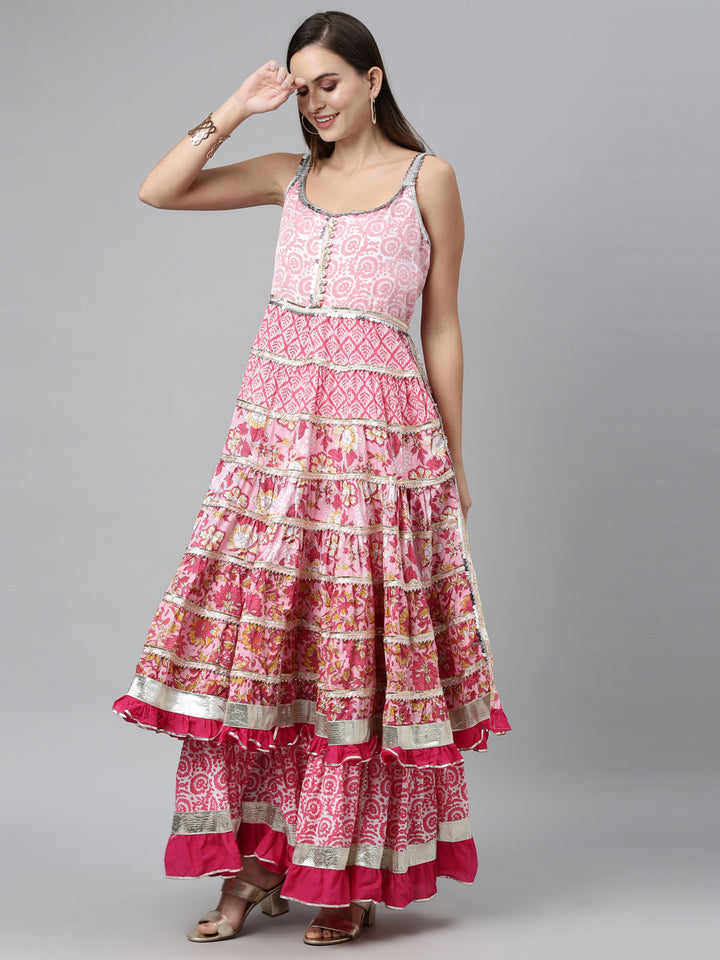 Neerus Pink Color Jute Cotton Fabric Kurta Sets With Dupatta