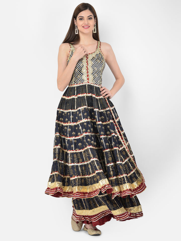 Neerus'S Navy Blue Color Rayon Fabric Suit