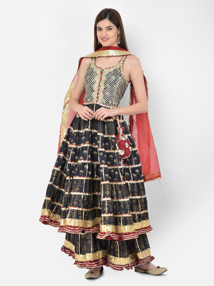 Neerus'S Navy Blue Color Rayon Fabric Suit