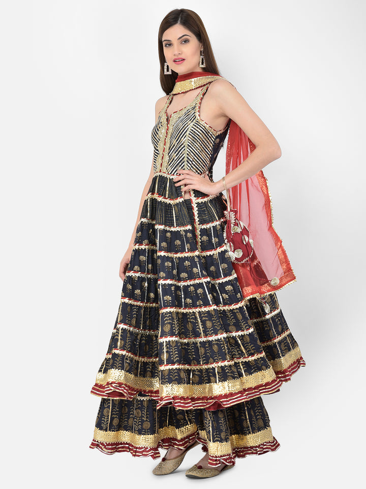 Neerus'S Navy Blue Color Rayon Fabric Suit