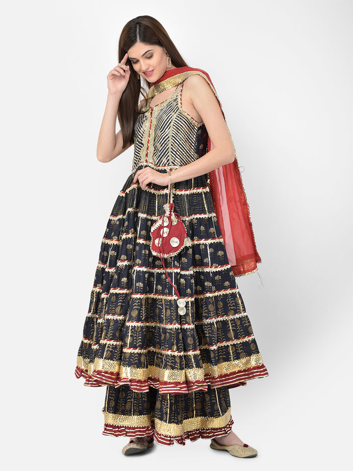 Neerus'S Navy Blue Color Rayon Fabric Suit