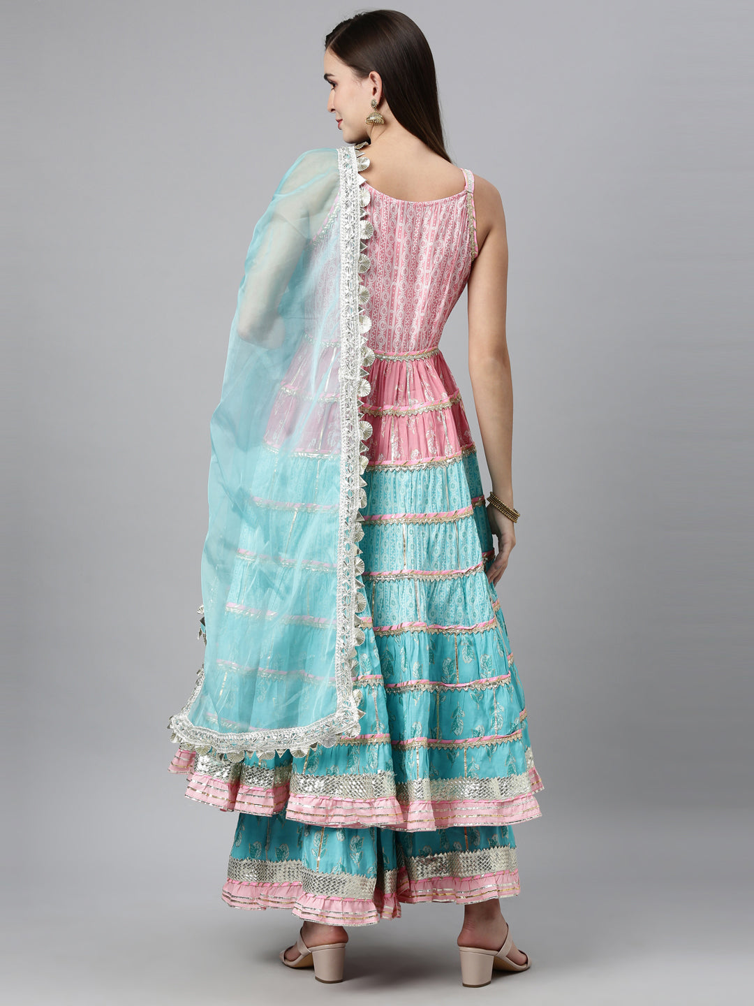 Neerus Blue jute cotton embellished kurta set - detail view 1