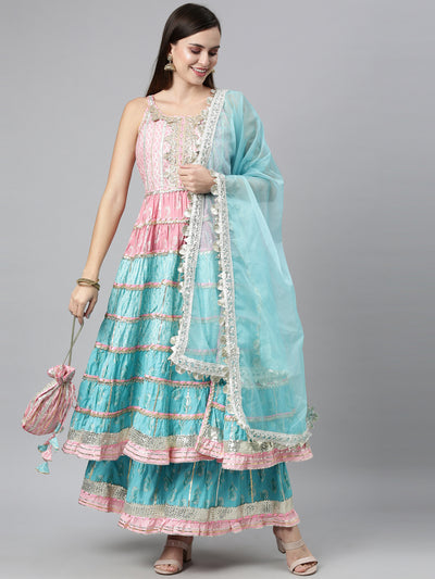 Neeru'S FEROZI color, Jute Cotton fabric Kurta Sets With Dupatta