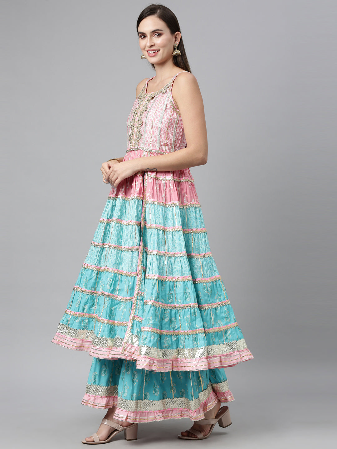 Neeru'S FEROZI color, Jute Cotton fabric Kurta Sets With Dupatta