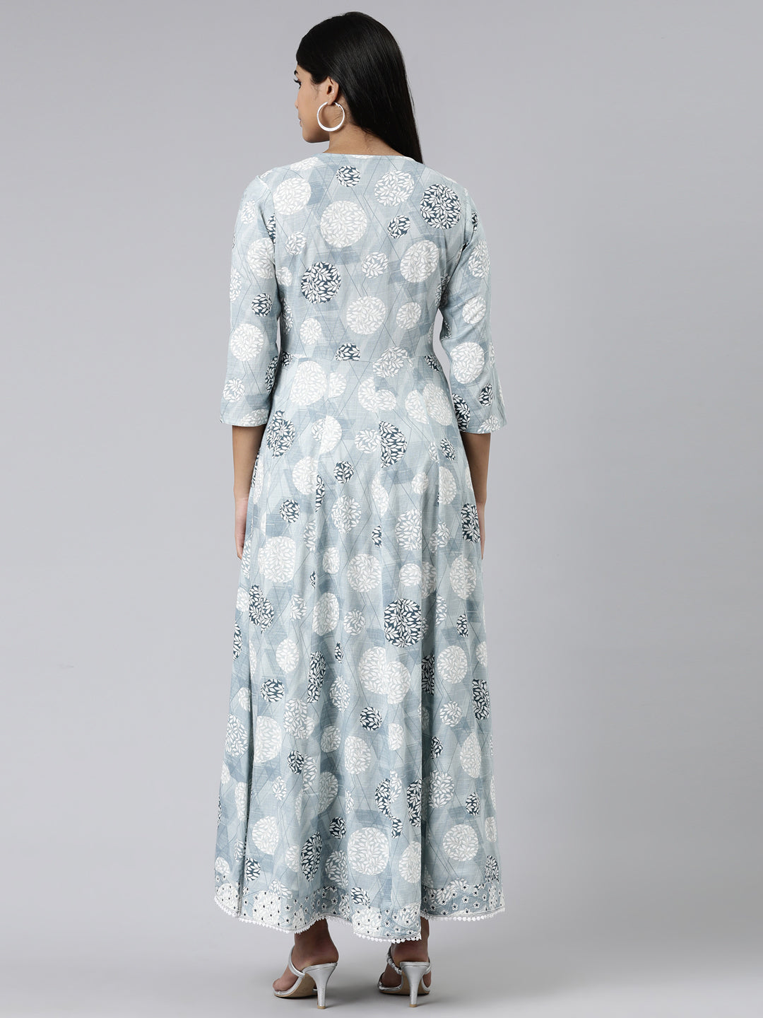 Neerus Grey Straight Printed Viscose Rayon Kurtas