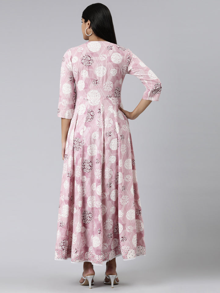 Neerus Pink Straight Printed Viscose Rayon Kurtas