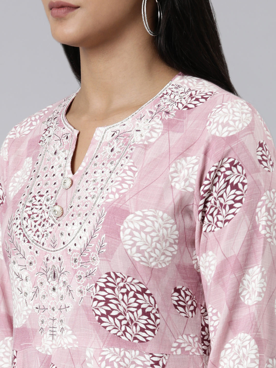 Neerus Pink Straight Printed Viscose Rayon Kurtas